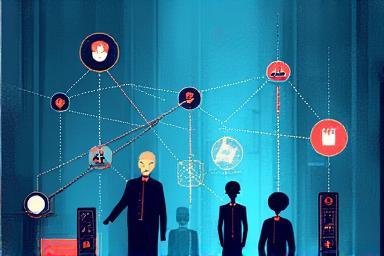 Abstract visual representing communication networks connecting artists