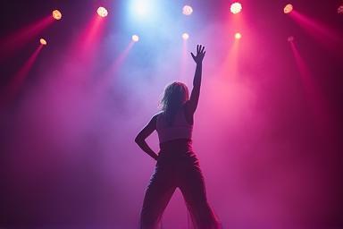 Artist performing on stage with dynamic lighting