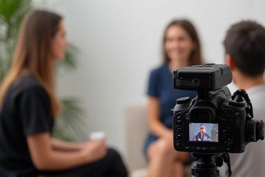 Camera recording an interview session